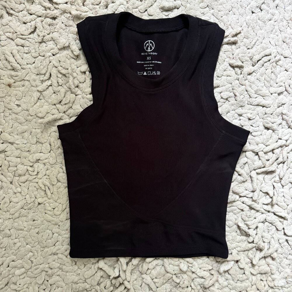 EUC Move Theory Black Ribbed High Neck Exercise Top Sz XS